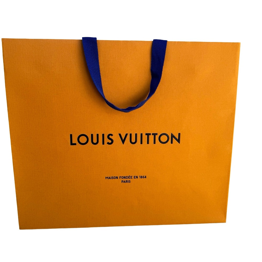 Louis Vuitton Large Orange Shopping Bag Blue Ribbon Handles Authentic Gift Bag